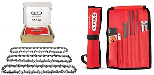 Oregon 3er-Pack Sägekette für 35cm Schiene & Kettensägen-Feilensatz | 3/8, 1.3mm, 57 Treibglieder, Kettensägen Schärfgerät Wartungssatz für Sicheres, Akku, Effizienteres Kettensägen schneiden