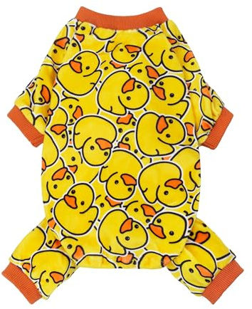 Fitwarm Funny Duck Dog Pajamas, Dog Winter Clothes for Small Dogs Girl, Lightweight Velvet Pet Jumpsuit, Cat Onesie, Yellow, Large