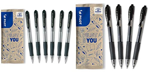 Pilot Super Grip, Kugelschreiber, 6er Set in M (Schwarz) G2-7, Gelschreiber, 4er Set (Schwarz)