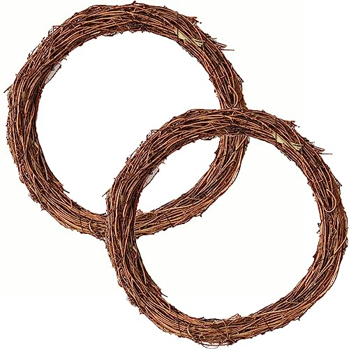 TUAKIMCE Natural Grapevine Wreath 2 PCS 30 CM Spring Wreath for Front Door Vine Rattan Wreath for DIY Craft Front Door Wall Decor Easter Christmas Halloween Wreath Wedding Party Decor