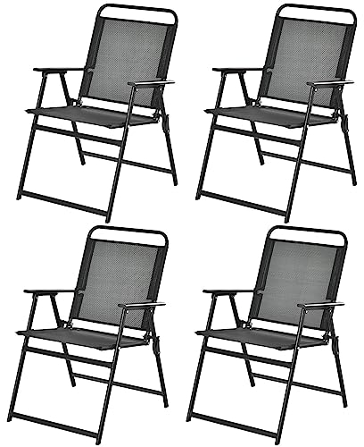 KOMFOTTEU 4er Set Klappstühle, Gartenstühle tragbar mit hoher Rückenlehne, Balkonstühle mit rutschfeste Füße, Campingstühle bis 150 kg belastbar, Terassestühle für Garten, Patio, Strand