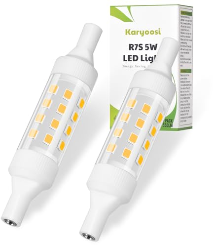 Karyoosi R7s LED 78mm, R7s Led Leuchtmittel J78 5W 550LM, Neutralweiß 4000K, ersatz für 60W R7S Halogenlampen, 360° Abstrahlwinkel LED-Stab, AC 220V - 240V Nicht Dimmbar 2 Stück