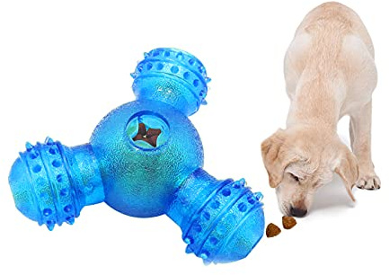FuninCrea Giocattolo per Cani per Masticatori, Gioco di Intelligenza Giocattolo per Cani IQ Treat con 3 Buchi, Dispenser Interattivo Snack Feeding Giocattolo per Pulizia Dei Denti (blu)