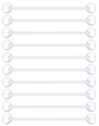 CIZME 10pcs Clear Industrial Barbells 14G 35/38mm Acrylic Industrial Bar Flexible Plastic Retainer Cartilage Nipple Ear Bar Body Piercing