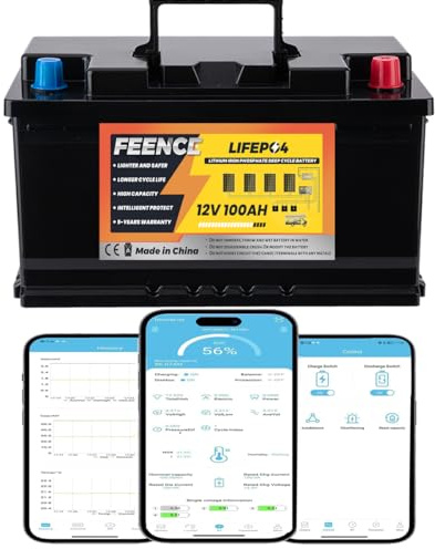 Feence H188 Mini Size 12V 100Ah LiFePO4 Batterie Bluetooth, Lithium Batterie mit 100A BMS Autobatterie,15000 Zyklen & 10 Jahre Lebensdauer für Wohnmobil, RV, Marine, Energieversorgung, Off-Grid System
