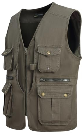MeiLayM Uomo Gilet Multi-Tasca All'aperto di Cotone Casual Leggero Traspirante Senza Maniche per Fotografi Pesca Campeggio Sport
