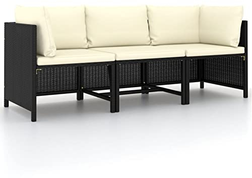 Tidyard 3-Sitzer-Gartensofa mit Auflagen Gartenmöbel mit 2 Ecksofa & Mittelsofa Gartenliege Loungebett Gartenbett Gartenlounge Sofa Loungesofa Terrassensofa für Balkon und Terrasse,Schwarz Poly Rattan