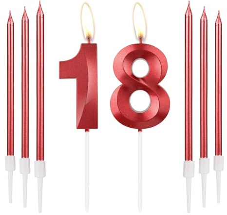 Rote Kerzen zum 18th Geburtstag, rote 3D Zahl 18 Zahlenkerzen, Dekor für Mädchen 18th Geburtstag, rote Kerzen-Kuchenaufsatz für Mädchen Frauen Geburtstag Party, rote lange Kerze,18th Hochzeitstag