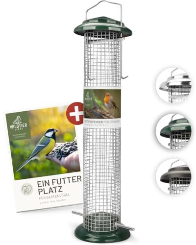 wildtier liebe Vogelfutterspender 38cm, Grün - Erdnussfutterspender aus rostfreiem Metall, Vogel Futterstation, Futtersäule, Nüsse Erdnüsse, Wildvögel Futtersilo
