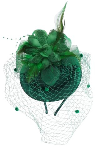 minkissy Tocados Con Plumaje De Velo - Sombrero De Los Años 20 Y 50 Tocado Para Fiesta De Té Con Flores De Cóctel Diadema Para Damas De Novia (Verde Oscuro)