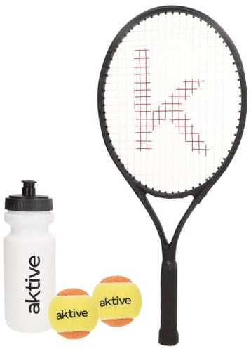 AKTIVE Tennisracket för vuxna initiering, bollar och flaska, 27,5 x 63 cm, 230 gram, mycket lätt och robust, tillverkad av aluminium, inklusive rackethållare med axelhandtag, sport för nybörjare