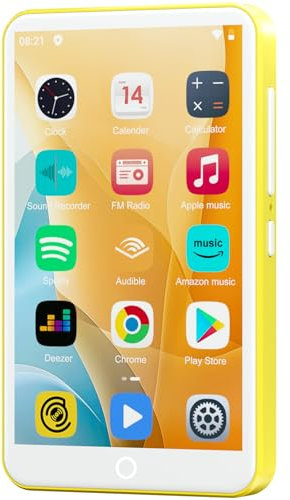 80Go Lecteur MP3 avec Bluetooth et WiFi, Lecteur de Musique Mp3 et Mp4, Lecteur Vidéo à écran Tactile Oilsky 4 Pouces 1080P, Lecteur Portable Android Spotify avec Play Store (Jaune)