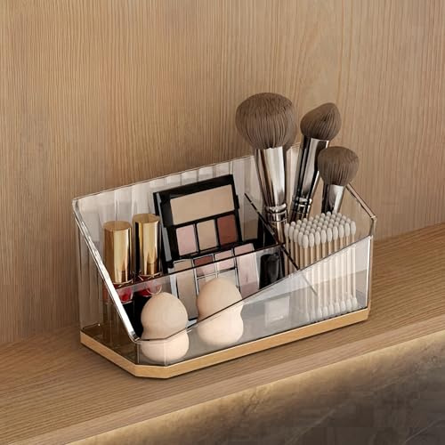 SLHEQING Make up Organizer mit 4 Fächern, Badezimmerschrank Kosmetik Aufbewahrungshalter, Kosmetik Organizer für Pinsel,Lippenstift und Skincare (clear)