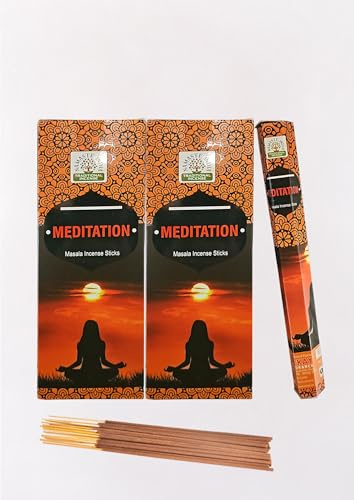Namaste India Meditation Räucherstäbchen 120 Stück - Hexa 6 Packungen mit je 20 Stäbchen | Premium-Qualität für Haus, Büro, Yoga, Meditation, Entspannung und Heilung