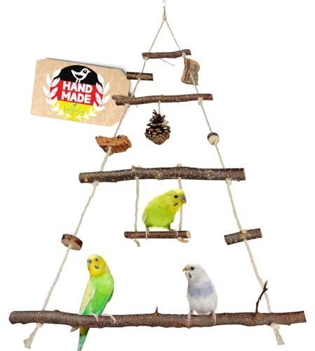 Vogelgaleria® Vogelspielplatz Vogelschaukel aus Naturholz | XXL Wellensittich Schaukel | kleines Papageienspielzeug | Spielzeug Nymphensittich | Wellensittich Spielplatz hängend