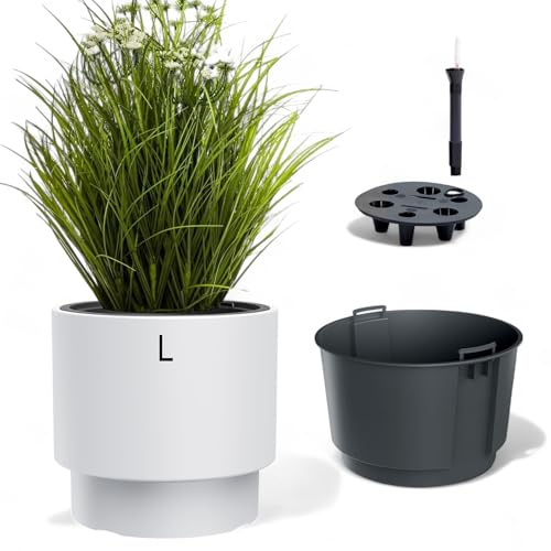 Blomkruka blomkruka med avtagbar insats rund frostbeständig modern matt bevattningssystem (vit, L – 30 cm)