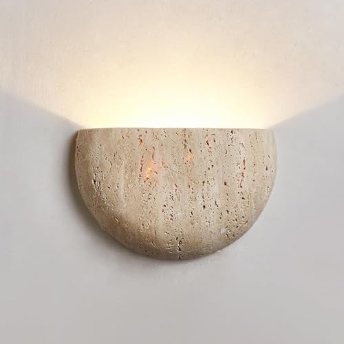BFFGKGL Nordic moderno travertino giallo applique da parete stile giapponese Wabi Sabi mezza luna semicerchio applique da parete per corridoio retrò industria pietra naturale lampada da parete da como