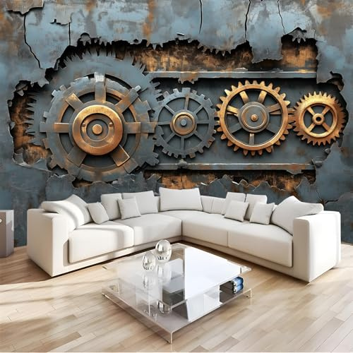 NAWVNMI Papier peint rétro Steampunk à coller et à décoller, décoration murale à engrenages mécaniques, papier peint amovible pour salon, chambre à coucher, cuisine, meubles d'accent