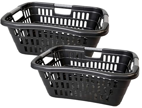 HRB Wäschekorb Plastik, 30L Wäsche Box Volumen, Wäschesammler mit 53 x 40 x 23 cm Außenmaß, Wäsche Sortierer groß, Aufbewahrungskorb (2, Anthrazit, Wäschekorb)