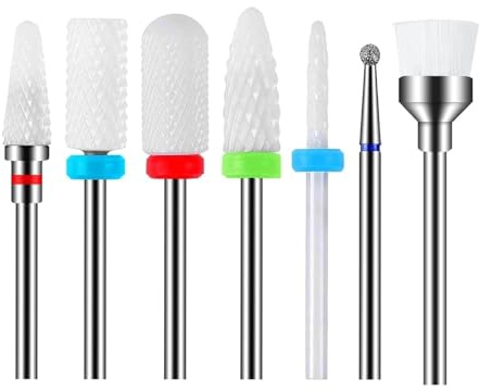 Set di 7 punte per unghie in ceramica, 3 32 pollici, punte professionali per unghie, fresa per unghie in acrilico, per manicure elettrica, pedicure