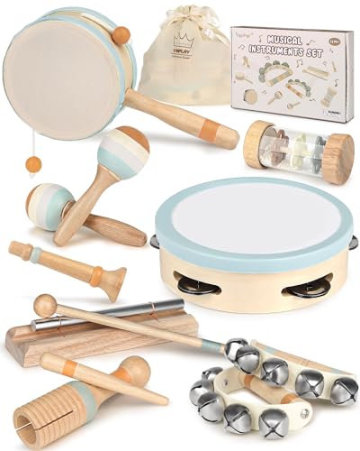 Strumenti Musicali Montessori in Legno Batteria per Bambini 3-6 Anni Giochi