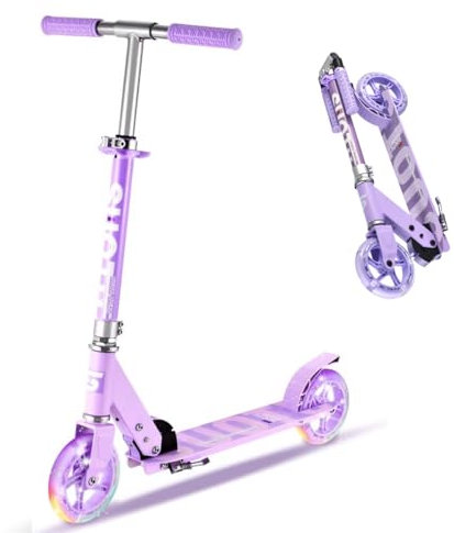 SUOTU Monopattino con 2 Ruote luminose da 145 mm, Pieghevole, Regolabile in Altezza, Scooter per Bambini 3-12 Anni, Alluminio (Viola)