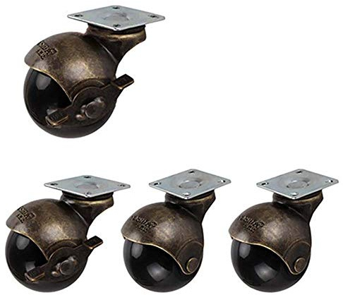 Möbelrollen, Lenkrollen, Kugel, 2 Zoll, 50 mm, antike Möbel, Feste Platte, universelle Schwenkrollen mit Bremse, 180 kg, sicher für Hartholzböden, Teppichfliesen, 4 Packungen (2 Schwenkrolle