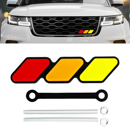 Dreifarbiger Auto Kühlergrill Aufkleber – Dreieckiges Tuning Emblem für Frontgrill – 3-Farben Metall Car Badge für PKW, SUV, Offroad – Auto Zubehör Sticker wetterfest mit Befestigung