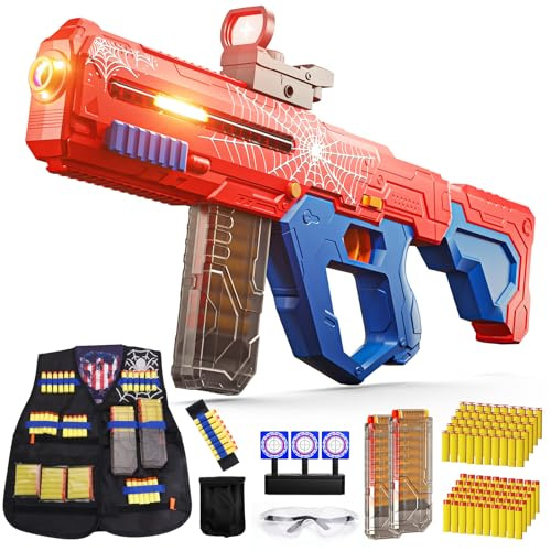 Toy Gun Soft Bullet W/Vest Set, Electric Toys Foam Blaster with 2 Batteries for 6 7 8 9 10 Year Old Boys, Shooting Game W/Light & 100Pcs Darts, Cool Toys for Ages 5-7 8-12 Boys Birthday Gifts