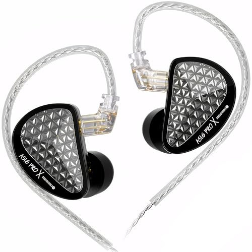 KZ AS16 PRO X - Cuffie intrauricolari per monitor, 16 driver ad armatura bilanciata, auricolari IEM professionali per musicisti e cantanti (senza microfono, nero)