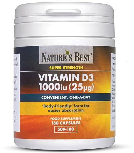 Nature's Best Vitamin D3 1000iu - High Strength & Highly Absorbable Supplement - UK Made - 180 Capsules (6 Months' Supply)