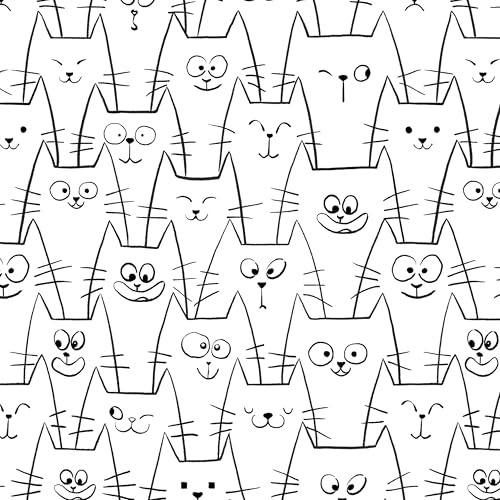 AMIGO Papier Peint Autocollant Pour Chambre d'enfant avec Motif de Chat - Blanc/Noir Animaux Mignons de Dessin Animé, étanche pour Meubles et Murs 44cm x 6m
