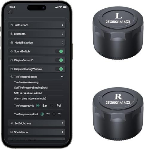 OBEST Motorcycle Tire Pressure Monitoring System Support iOS and Android | Tire Pressure and Temperature Alarm, Bluetooth Motorcycle TPMS with 2 External Sensors, for Smart Bike,Bicycle