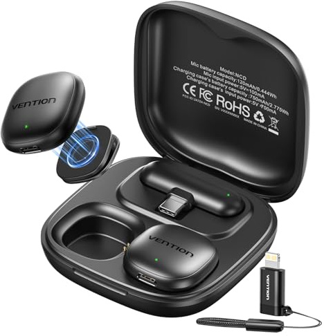 Mini Microphone sans Fil pour iPhone 17/16/15 Pro Max, [Plug and Play] USB-C Wireless Lavalier Microphone Bluetooth pour Android, à Annulation de Bruit AI avec Étui de Recharge 24H pour Vlogging