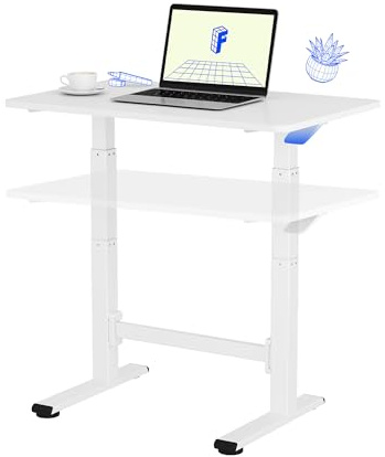 FLEXISPOT Small Standing Desk 80×50cm with Wheels, Pneumatic Height Adjustable Rolling Laptop Table, Mobile Bedside Workstation, White