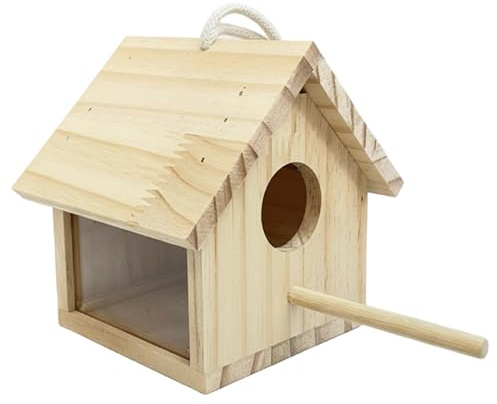 Lawnrden Casetta per Uccelli in Legno Trasparente Casetta per Uccelli da Esterno per nidi sospesi Scatola da Giardino Patio Decorativa Fai da Te per Scricciolo Rondine Passero Colibrì Fringuello THR