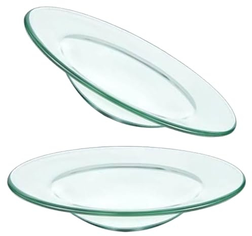 OSALADI Piatto Scaldacandele in Vetro Trasparente 12 Cm, Set 2 Pezzi, Piastra per Fusione della Cera e Oli Essenziali, Accessorio per Lampade Aromaterapia e Scaldacera Casa