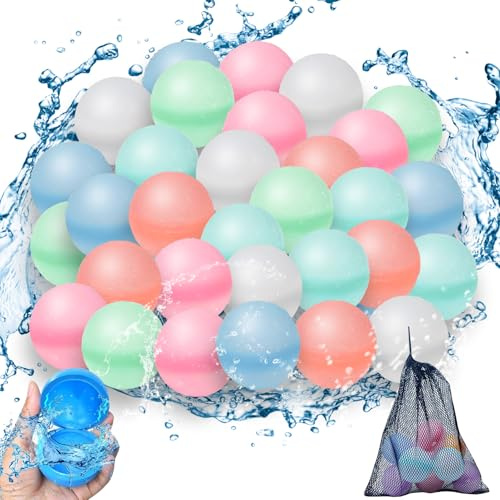 Palloncini Acqua Riutilizzabili, 30 Pezzi Gavettoni Acqua Autosigillanti in Silicone, Palloncini d'acqua Riempimento Rapido Bombe d'acqua per Giochi d'acqua & Feste Estive All'aperto (30)