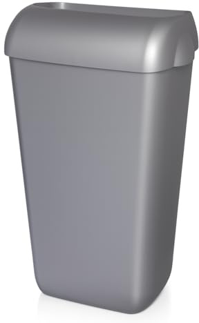 Blanc HYGIENIC Premium BIN Abfallbehälter 25 Liter Silber | ABS-Kunststoff, View-Protect-Deckel, Wandhalterung & Montagekit inklusive, wandhängend oder freistehend