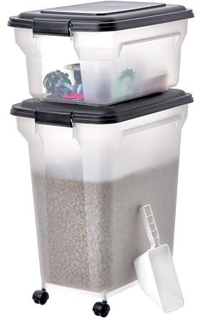 Iris Ohyama, Contenitore per Crocchette, 45L+20L, Nero, Ermetici, Contenitore per Alimenti in Plastica con Coperchio, con Ruote, Per Cibo per Gatti, Cani, Cibo secco, Dolci, Scatola, ATS-C