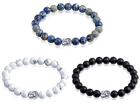 Feilok Buddha Partner Armband Armbänder echten Natursteinen Chakra- Bracelet Strech Perlenarmband Armkettchen Armkette Freundschaftsarmband BFF Ketten für Männer Damen