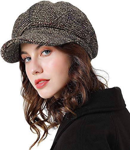 PanPacSight Womens Bert Newsboy Octagonal Cap Wool Visor Spring Hat for Girls Womens, Coffee Plaid