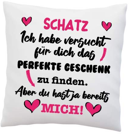 LIEBTASTISCH Kissen mit Spruch - ''Schatz, Ich Habe versucht für Dich das perfekte.''- Deko-Kissen - weiß 40cm x 40cm - Liebe - optimales Geschenk - Valentinstag - Geburtstag - Weihnachten