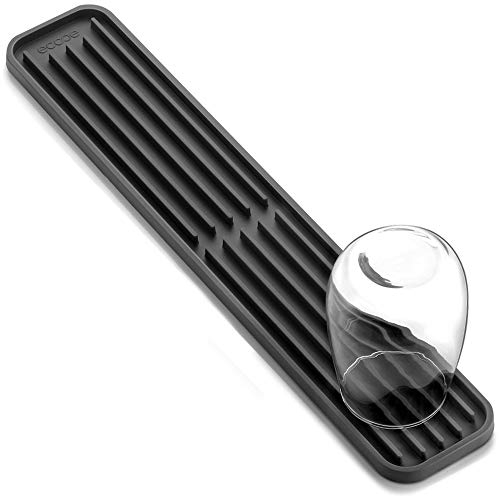 ecooe Silikon Abtropfmatte schmal Platzsparende Kleine Trockenmatte für Gläser Flaschen und mehr Spülmaschinenfest 43 x 7,8 x 1 cm Grau