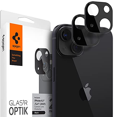 Spigen Optik Tempered Glass Camera Lens Protector for iPhone 13, iPhone 13 Mini (Black) - 2 Pack