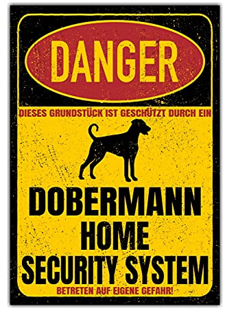 Dobermann Schild Danger unkupiert Dobi Dobie Dog Security System Türschild Gartentor Hund Hundeschild Warnschild Sicherheitsschild Hund Privatgrundstück Hundewarnung Warnung vor dem Hund