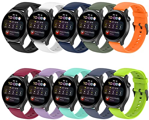 SenMore 10 Stück Armbänder für Huawei Watch GT 6/5/4/3/2 46mm, Watch 3/3PRO, GT2 Pro/GT 2e Sport Silikon Armband für 22mm Ersatzarmband