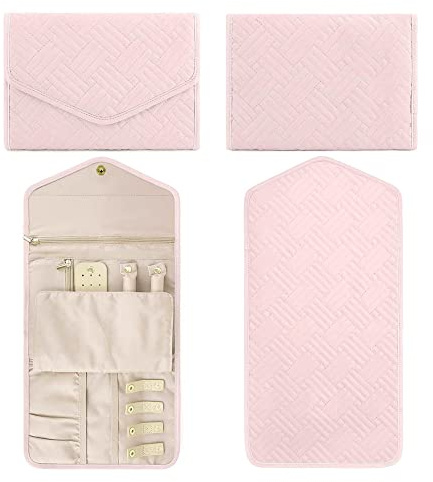 Rouleaux de Bijoux, Pochette Rouleaux à Bijoux, Rouleau de Bijoux Pliable Voyage, Rangement Bijoux Voyage, Pliable Organisateur de Bijoux de Voyage Rose