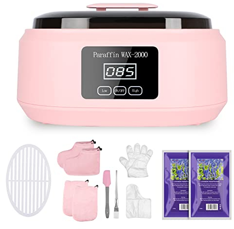 Boadw Bagno di paraffina per mani e piedi, Bagno di paraffina da 3400 ml Set da bagno di paraffina per pelli secche e ruvide, con cera di paraffina da 900g e accessori, Ottimo regalo per la spa - Rosa