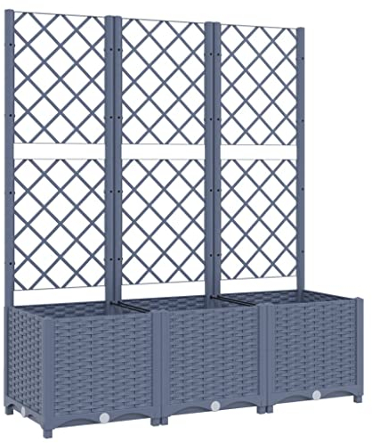 vidaXL Pflanzkübel mit Rankgitter Blumenkübel Pflanzkasten Blumentopf Blumenkasten Rankhilfe Spalier Gartenspalier Blaugrau 120x40x136cm PP